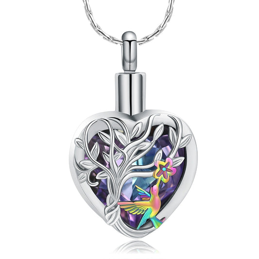 Heart Hummingbird Tree Ashes Necklace Pendant