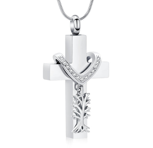 Family Tree Cross Ashes Necklace Pendant