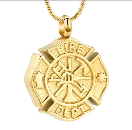 Gold Fireman Ashes Necklace Pendant
